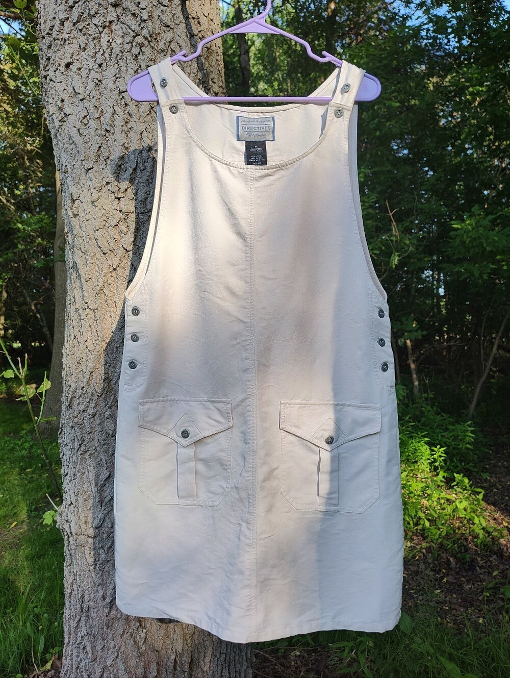 Cream White Overall Jumper Mini Dress M Cottage Prairie 90s Y2K Pockets Buttons
